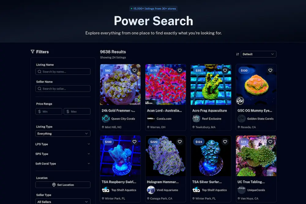 Meta Reef marketplace search — filter 10,000+ coral listings from every store in one place